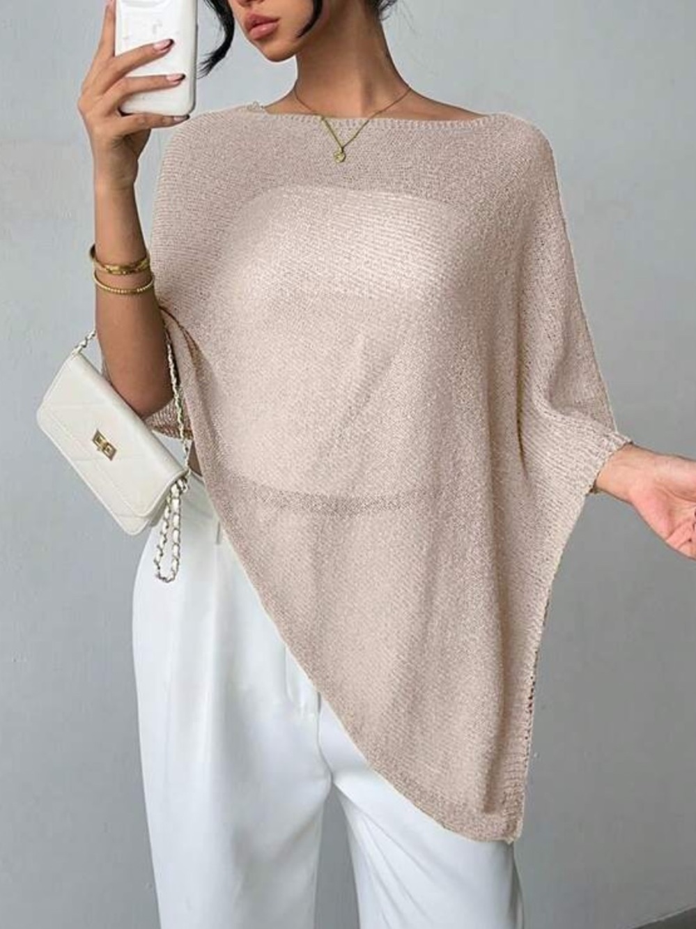 NEW SHEIN Asymmetrical Knit Poncho